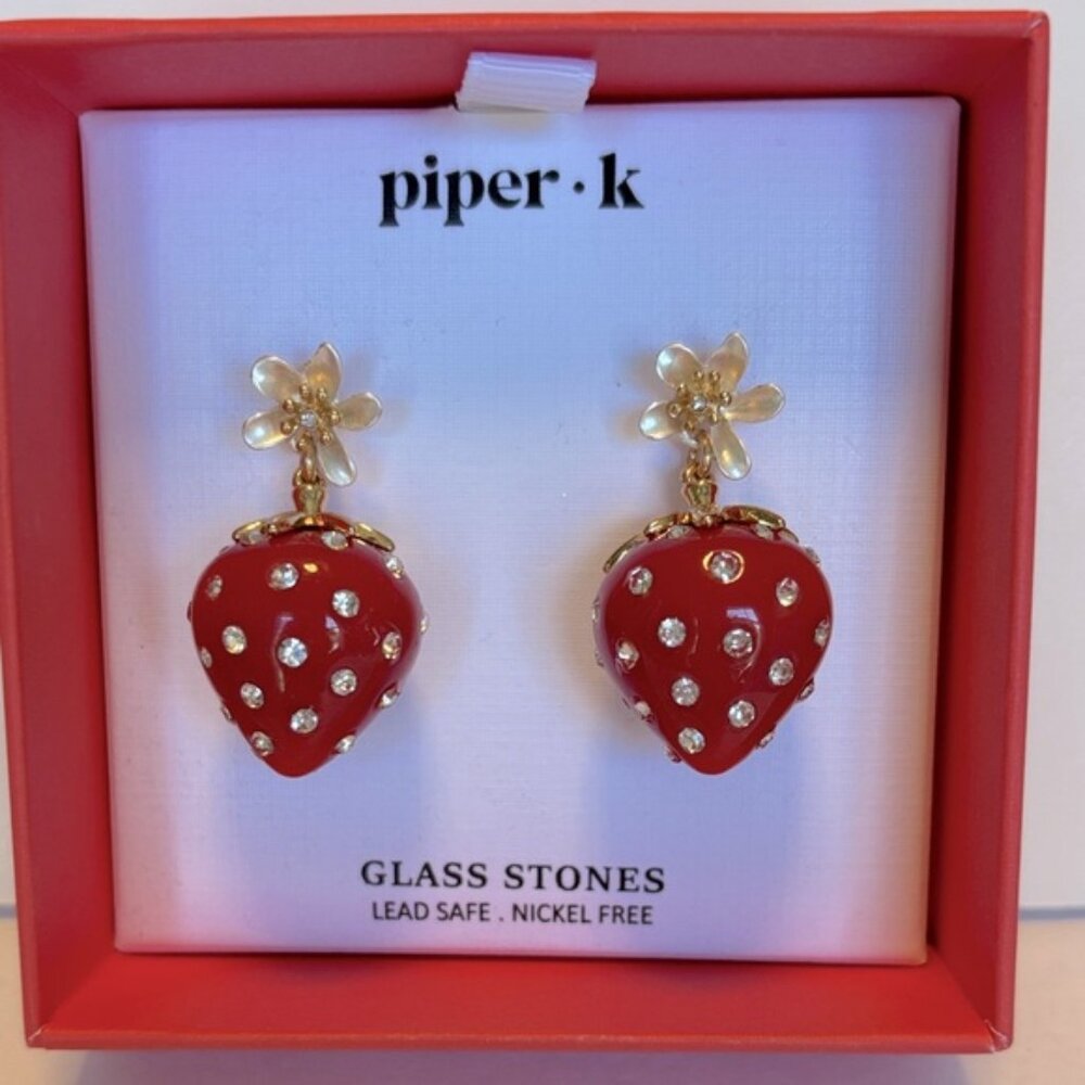 Piper K Red Strawberry Earrings rhinestone detail BNIB